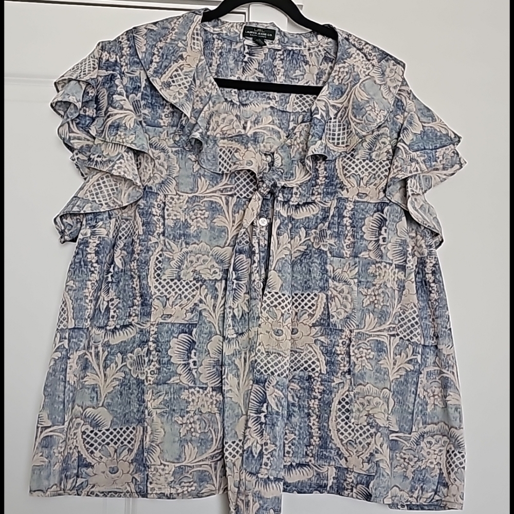 LRL Lauren Ralph Lauren Ruffled Tied Blouse Tops